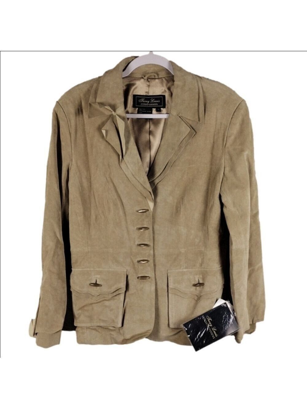 Terry Lewis Classic Luxuries Tan Suede One Notched Collar Button Front Jacket